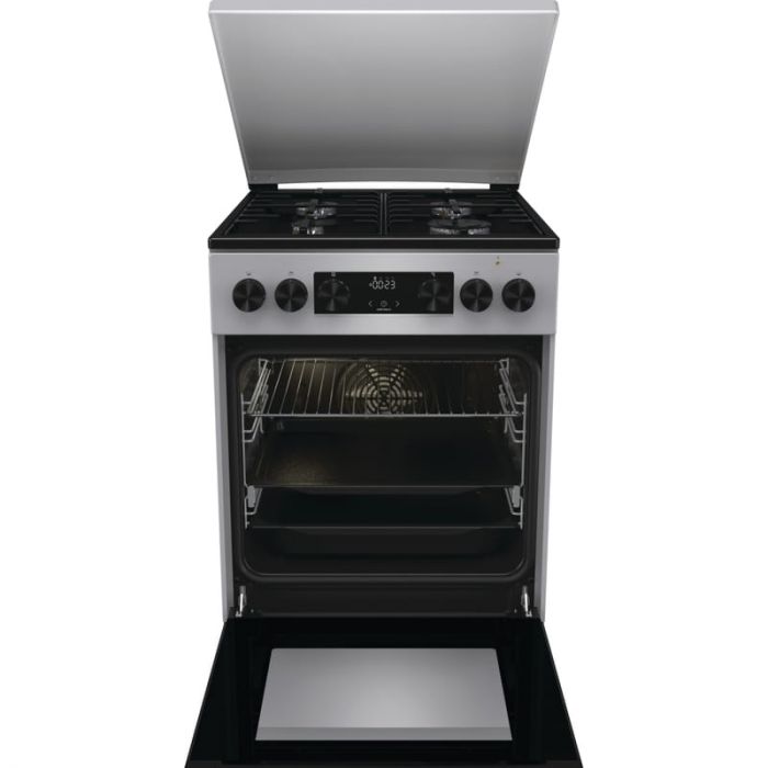 Плита Gorenje комбінована, 70л, 50x60см, металева кришка, дисплей, IconLed, емальовані, сірий