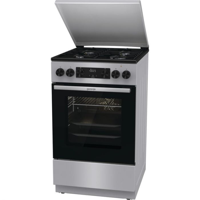 Плита Gorenje комбінована, 70л, 50x60см, металева кришка, дисплей, IconLed, емальовані, сірий