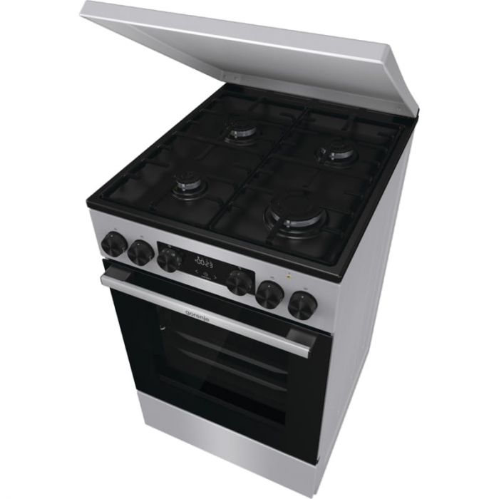 Плита Gorenje комбінована, 70л, 50x60см, металева кришка, дисплей, IconLed, емальовані, сірий