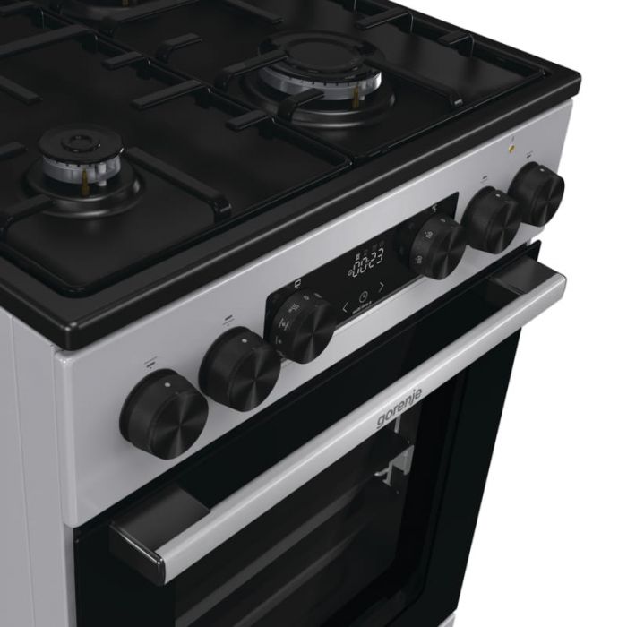 Плита Gorenje комбінована, 70л, 50x60см, металева кришка, дисплей, IconLed, емальовані, сірий