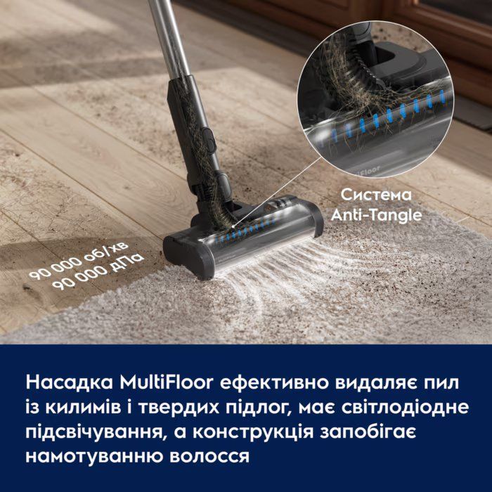 Пилосос Electrolux бездротовий, конт пил -0.3л, автон. робота до 50хв, вага-1.9кг, HEPA10, 3 насадки, синій