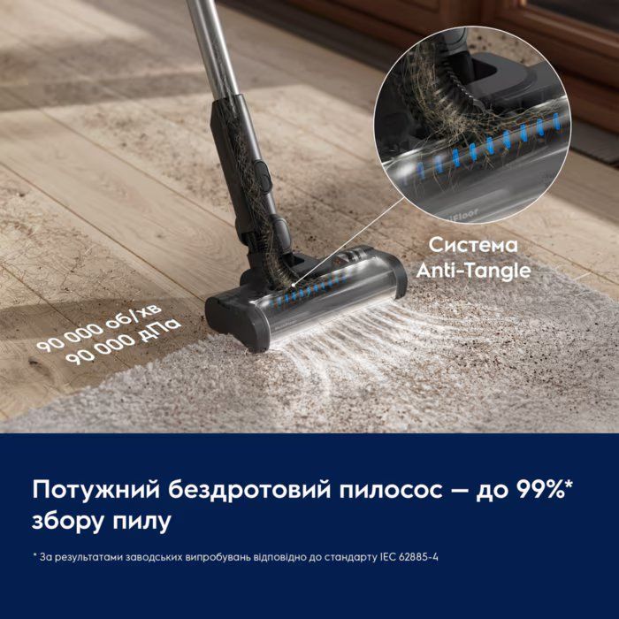 Пилосос Electrolux бездротовий, конт пил -0.3л, автон. робота до 50хв, вага-1.9кг, HEPA10, 3 насадки, синій