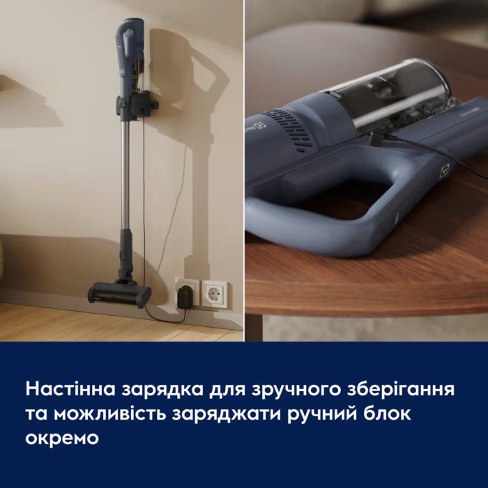 Пилосос Electrolux бездротовий, конт пил -0.3л, автон. робота до 50хв, вага-1.9кг, HEPA10, 3 насадки, синій