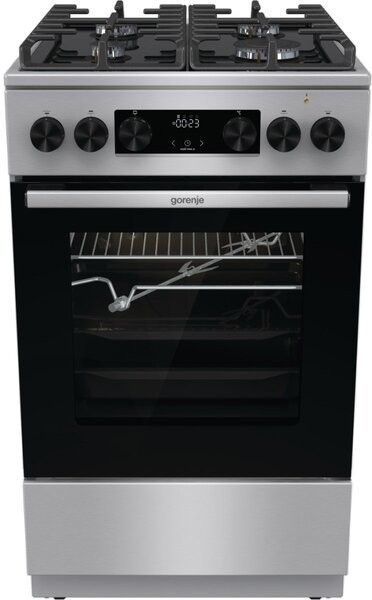 Плита Gorenje комбінована, 70л, 50x60см, дисплей, IconLed, газ на склі, чавун, нерж