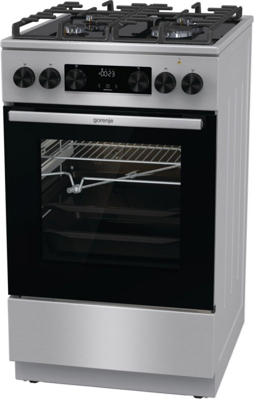 Плита Gorenje комбінована, 70л, 50x60см, дисплей, IconLed, газ на склі, чавун, нерж