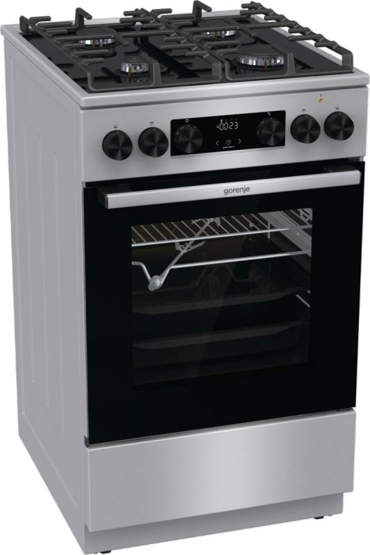 Плита Gorenje комбінована, 70л, 50x60см, дисплей, IconLed, газ на склі, чавун, нерж