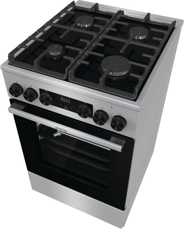 Плита Gorenje комбінована, 70л, 50x60см, дисплей, IconLed, газ на склі, чавун, нерж