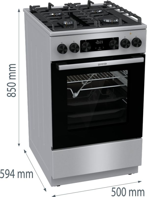 Плита Gorenje комбінована, 70л, 50x60см, дисплей, IconLed, газ на склі, чавун, нерж