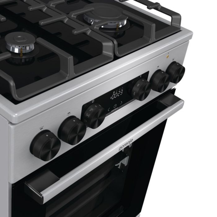 Плита Gorenje комбінована, 70л, 50x60см, дисплей, IconLed, газ на склі, чавун, нерж