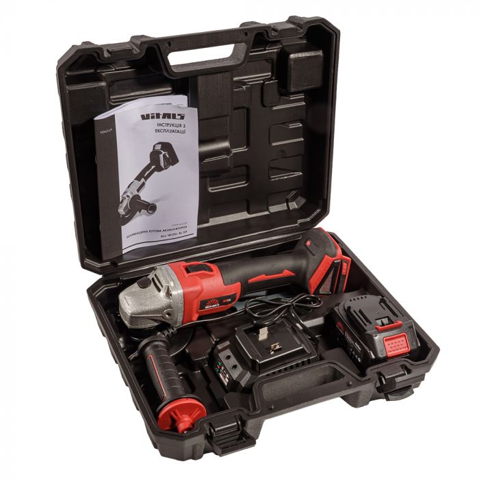 Шліфмашина кутова акумуляторна Vitals Master ALs 18125c BL Kit 125мм 18В акб 1х4А·год 7300об/хв кейс 2.55кг