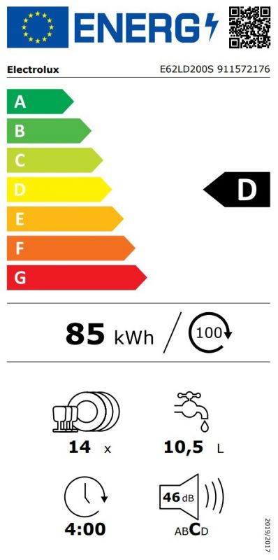 Посудомийна машина Electrolux вбудована, 14компл., D, 60см, дисплей, інвертор, 3й кошик, чорний