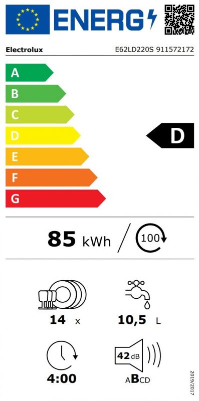 Посудомийна машина Electrolux вбудована, 14компл., D, 60см, дисплей, інвертор, 3й кошик, чорний