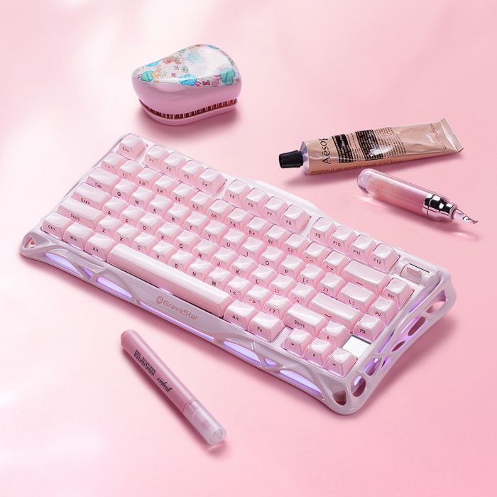 Клавіатура механічна GravaStar Mercury K1 80keys, GravaStar x Kailh Cheery Pink, EN, BT/WL/USB, Sakura Pink