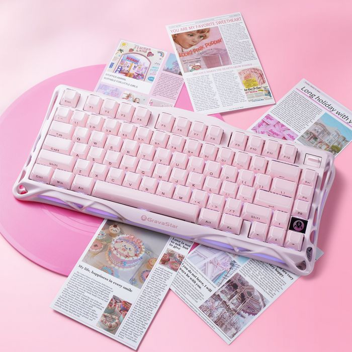 Клавіатура механічна GravaStar Mercury K1 80keys, GravaStar x Kailh Cheery Pink, EN, BT/WL/USB, Sakura Pink