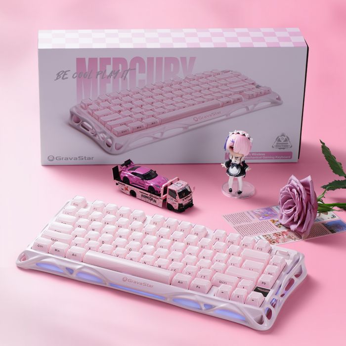 Клавіатура механічна GravaStar Mercury K1 80keys, GravaStar x Kailh Cheery Pink, EN, BT/WL/USB, Sakura Pink