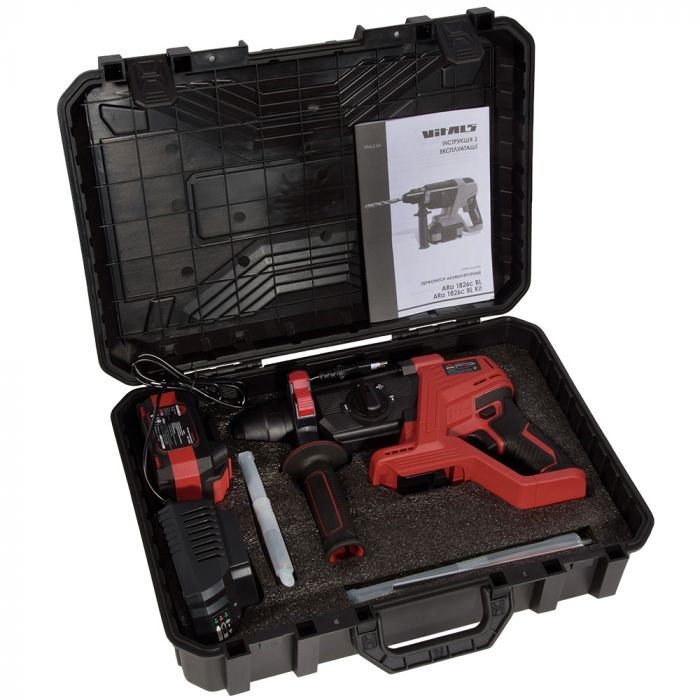 Перфоратор акумуляторнийVitals Master ARa 1826c BL Kit 18В акб 1х4.0А·год 2.6Дж 0-3000уд/хв 0-950об/хв IP21 ЗП, кейс 3.4кг