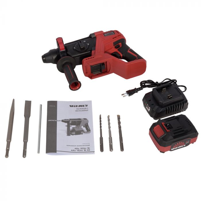 Перфоратор акумуляторнийVitals Master ARa 1826c BL Kit 18В акб 1х4.0А·год 2.6Дж 0-3000уд/хв 0-950об/хв IP21 ЗП, кейс 3.4кг
