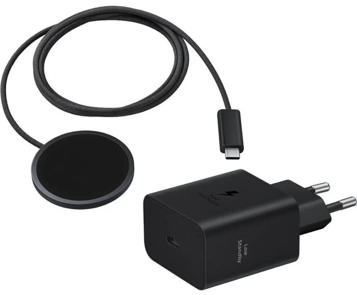 Зарядний пристрій бездротовий Samsung 25Вт Magnetic Wireless, адаптер 45Вт USB-C, сірий темний