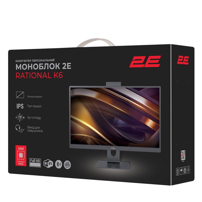 Комп'ютер персональний моноблок 2E Rational K6 23.8" FHD IPS Intel i3-14100, 16Gb, F480GB, UMA, H610, K6.610, 120W, Win11P, чорний