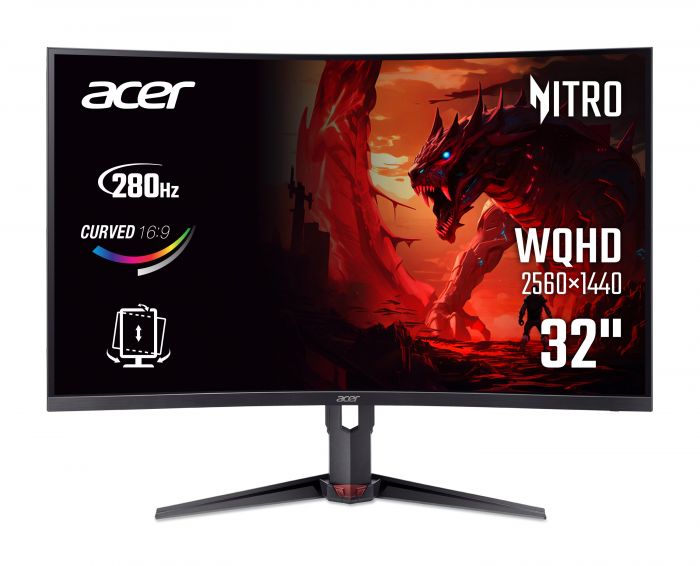 Монітор Acer 31.5" Nitro XZ323QUZ1bmiiprx 2xHDMI, DP, MM VA, 2560x1440, 280Hz, 1ms, CURVED