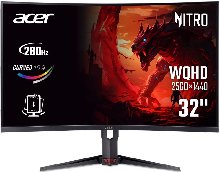 Монітор Acer 31.5" Nitro XZ323QUZ1bmiiprx 2xHDMI, DP, MM VA, 2560x1440, 280Hz, 1ms, CURVED