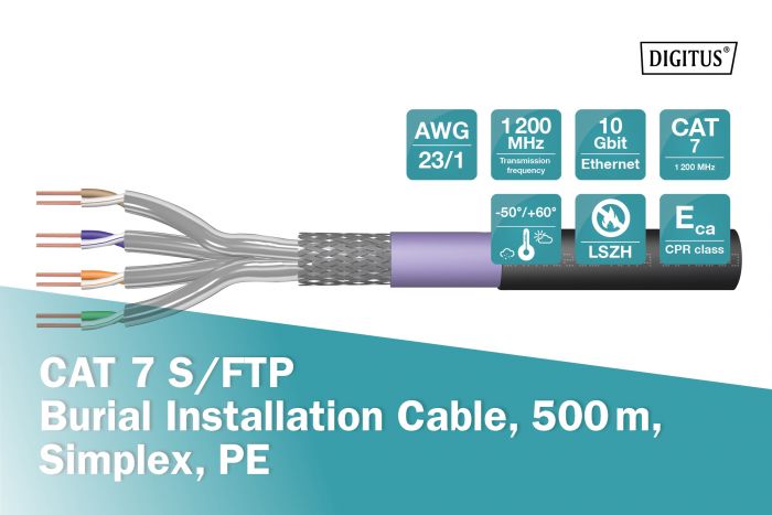Кабель "вита пара" DIGITUS CAT 7 S-FTP, 500м, AWG 23/1, PE, зовнішній, чорний
