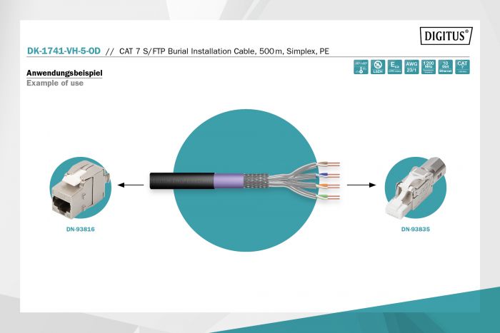 Кабель "вита пара" DIGITUS CAT 7 S-FTP, 500м, AWG 23/1, PE, зовнішній, чорний