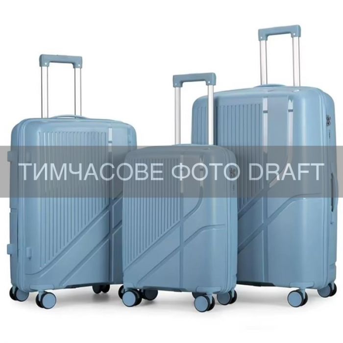 Набір валіз 2E, M7969, поліпропілен, (L+M+S), 4 колеса, кодовий замок, блакитний
