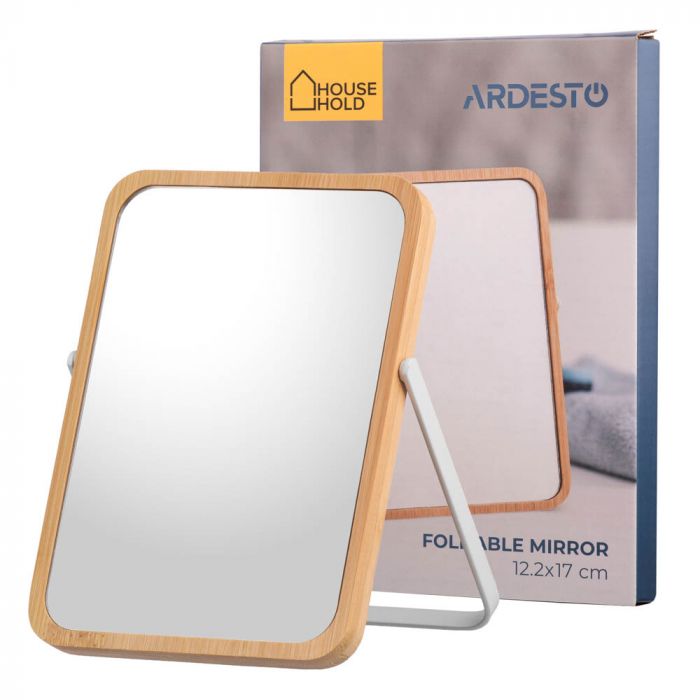 Дзеркало розкладне Ardesto 17,5x12,2x1,1см, скло, бамбук, метал, пластик, білий