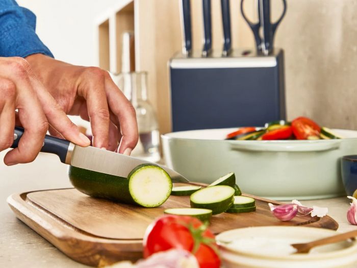 Набір ножів Tefal EverSharp Pro, з блоком, 6предметів, нержавіюча сталь, синій