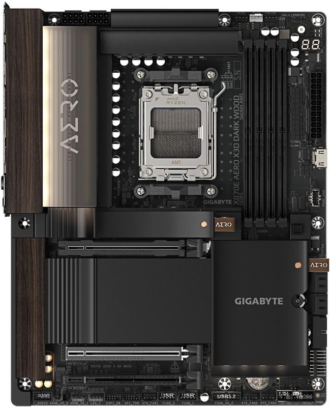 Материнська плата GIGABYTE X870E AERO X3D DK WOOD sAM5 X870 4xDDR5 M.2 Wi-Fi BT HDMI ATX