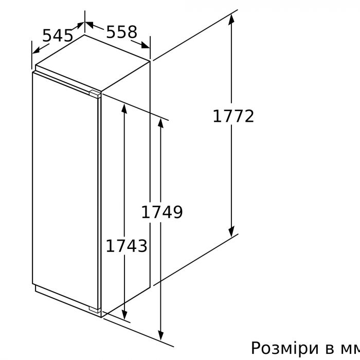 Морозильна камера Bosch вбудована, 177x55x55, 212л, 1дв., E, NF, білий