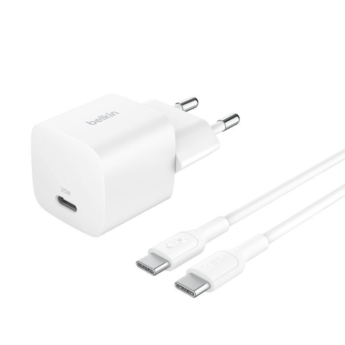 Зарядний пристрій мережевий Belkin 25Вт USB-С PD PPS, кабель USB-С > USB-C, 1м, PVC, білий
