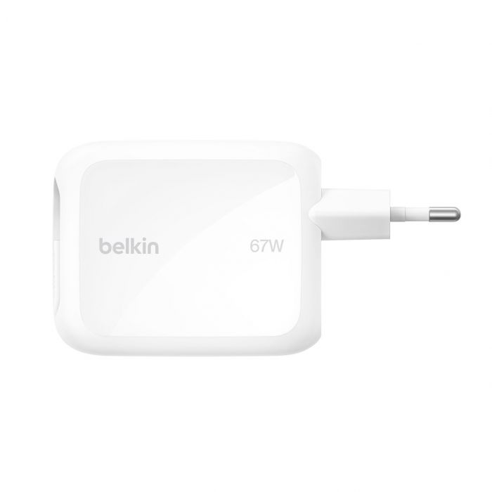 Зарядний пристрій мережевий Belkin 67Вт USB-C PD, PPS, вбудований кабель USB-C, білий