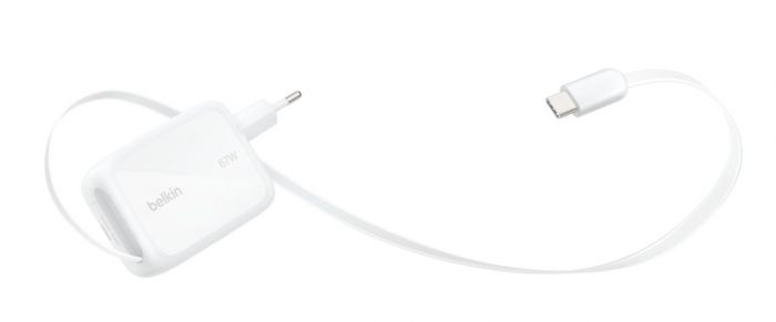 Зарядний пристрій мережевий Belkin 67Вт USB-C PD, PPS, вбудований кабель USB-C, білий