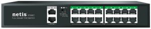 Комутатор Netis P116GC 18xGE (16xPoE, 2xUplink), 240Вт, Некерований