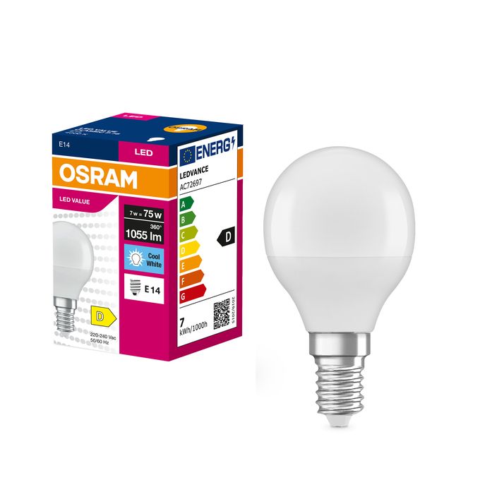 Лампа OSRAM LED VALUE CLASSIC P E14 7Вт 4000K 1055Лм