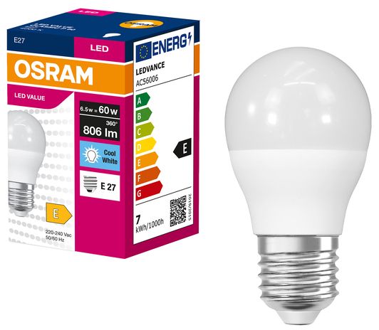 Лампа OSRAM LED VALUE CLASSIC P E27 6.5Вт 4000K 806Лм