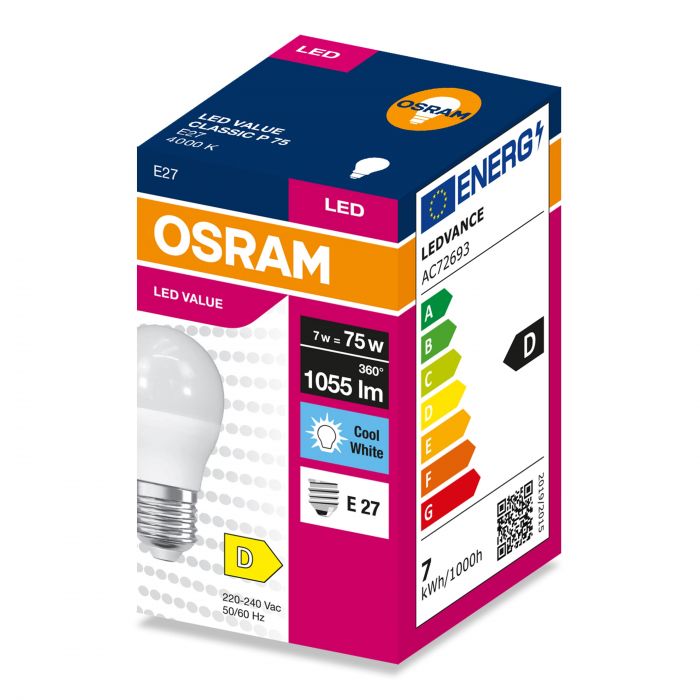 Лампа OSRAM LED VALUE CLASSIC P E27 7Вт 4000K 1055Лм