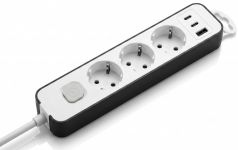 Подовжувач мережевий 2E TwoColors 1.5м, 3xТипF, 16A, 2xUSB-C, 1x USB-A, біло-чорний