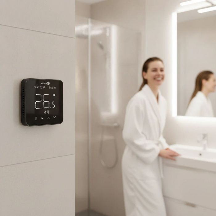 Терморегулятор Veria Control WT45 5...45 °C для теплої підлоги Wi-Fi сенсорний тип датчику повітря + підлога 16A 230В чорний