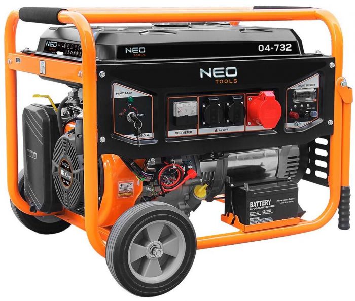 Генератор бензиновий Neo Tools 230/400В, 1/3 фази 7.0/7.5кВт, електростартер, IP23M, 90кг