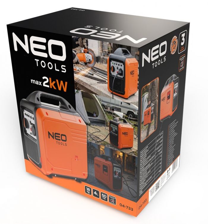 Генератор бензиновий інверторний Neo Tools 230В, 1.8/2.0кВт, ручний стартер, 18кг