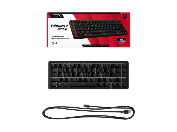 Клавіатура магнітна HyperX Origins 2 Pro 65, Red V2, USB-A,  8k, Hot-Swap, EN/UA, RGB, чорний