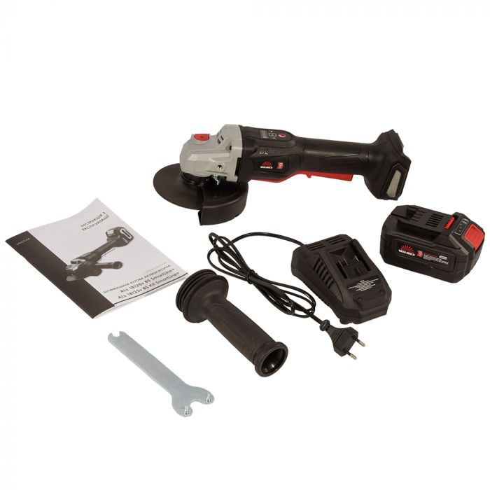 Шліфмашина кутова акумуляторна Vitals Professional ALs 18125v BS Kit SmartLine+ 125мм 18В акб 1х4А·год 1000об/хв кейс 3.75кг