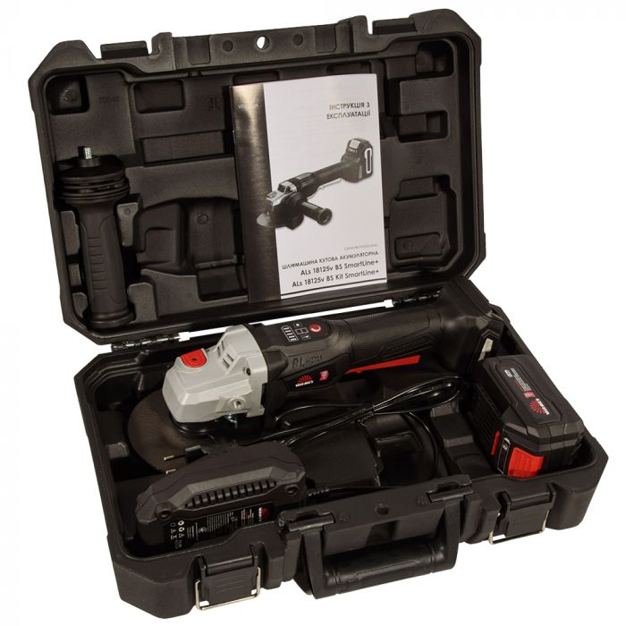 Шліфмашина кутова акумуляторна Vitals Professional ALs 18125v BS Kit SmartLine+ 125мм 18В акб 1х4А·год 1000об/хв кейс 3.75кг