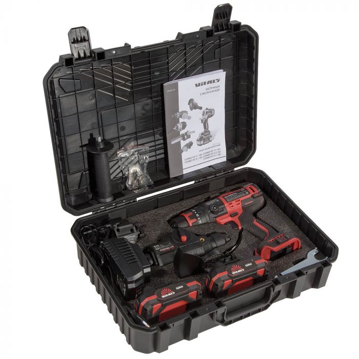 Набір акумуляторних інструментів Vitals Master COMBO KIT 3.1 18В модулі шурупокрута перфоратора шліфмашини акб 1х2А·год 1х4А·год ЗП кейс