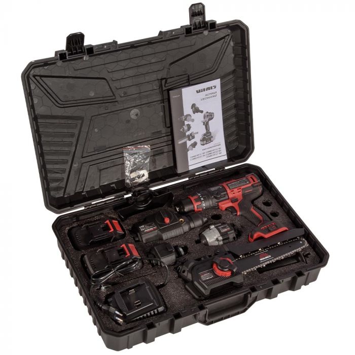 Набір акумуляторних інструментів Vitals Vitals Master COMBO KIT 5.1 18В модулі шурупокрута перфоратора гайковерта пилки ланцюгової шліфмашини акб 1х2А·год 1х4А·год ЗП кейс