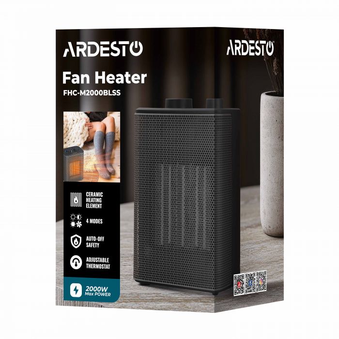 Тепловентилятор ARDESTO FHC-M2000BLSS 20м2, 2000Вт, мех. упр-ння, керам. нагрів. елемент, чорний