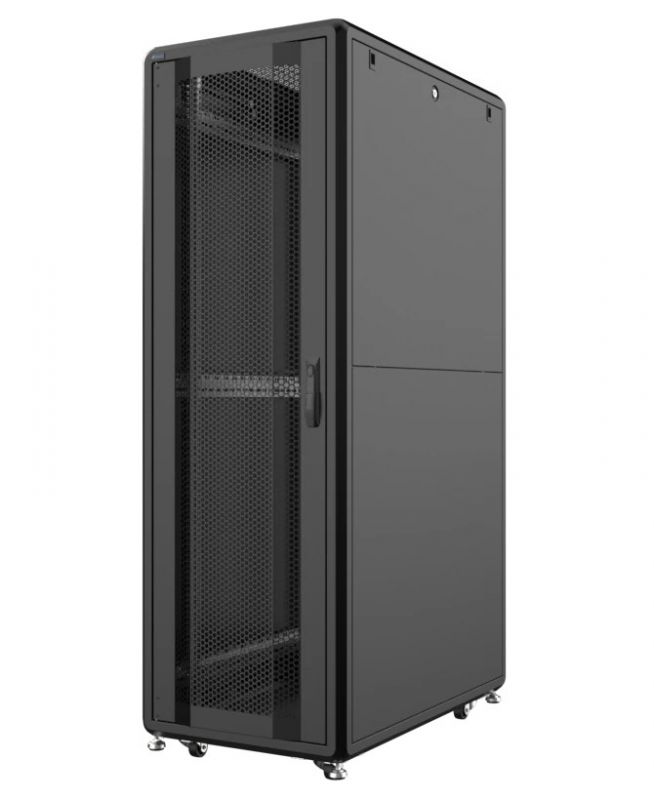 Шафа MIRSAN 19", 48U, GTS, перфорація 63%, 600x1000 мм, зібраний, максимально 2000 кг, чорна